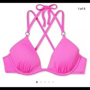 Shade and Shore Ribbed Cross Back Bathing Suit top